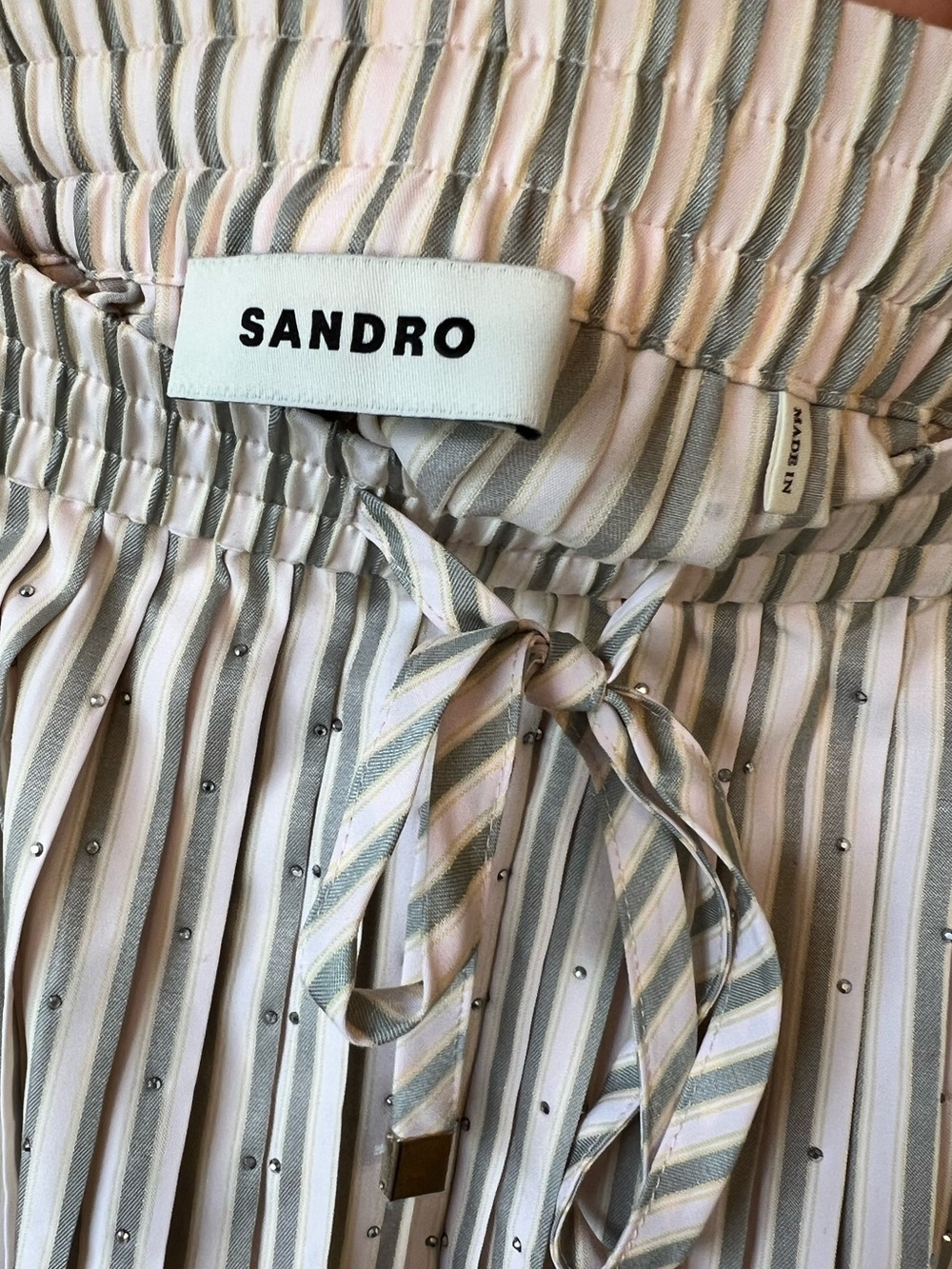 NWT Sandro Stellie Short Pleated Rhinestone Striped Skirt 40 8US - Picture 10 of 13